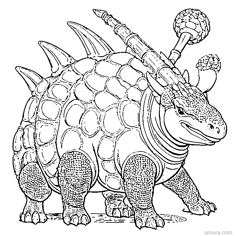 ankylosaurus with a club tail coloring page - free printable black and white line art for kids and adults