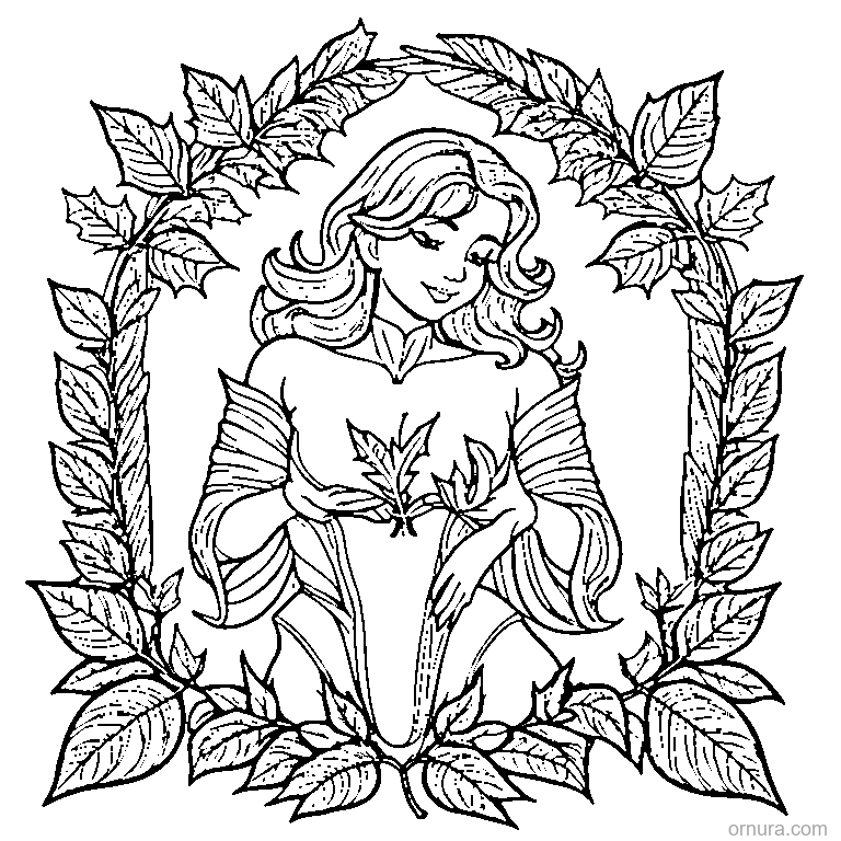 autumn leaf with curled edges design coloring page - free printable black and white line art for kids and adults