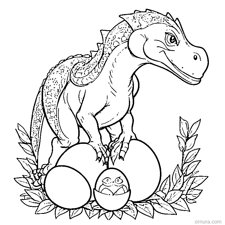 baby dinosaur hatching from an egg coloring page - free printable black and white line art for kids and adults