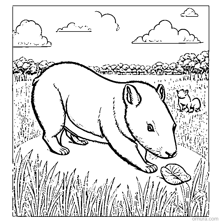 capybara eating grass coloring page - free printable black and white line art for kids and adults