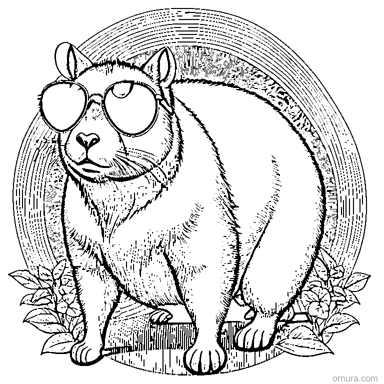 capybara wearing sunglasses coloring page - free printable black and white line art for kids and adults