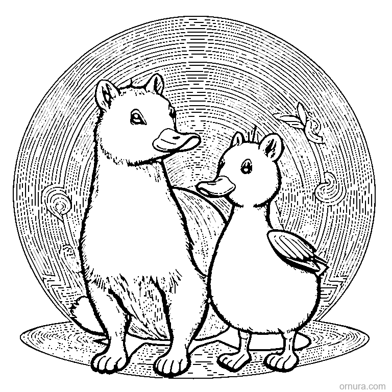 capybara with a duck friend coloring page - free printable black and white line art for kids and adults
