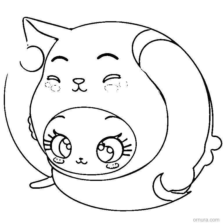 cat sleeping on a crescent moon coloring page - free printable black and white line art for kids and adults