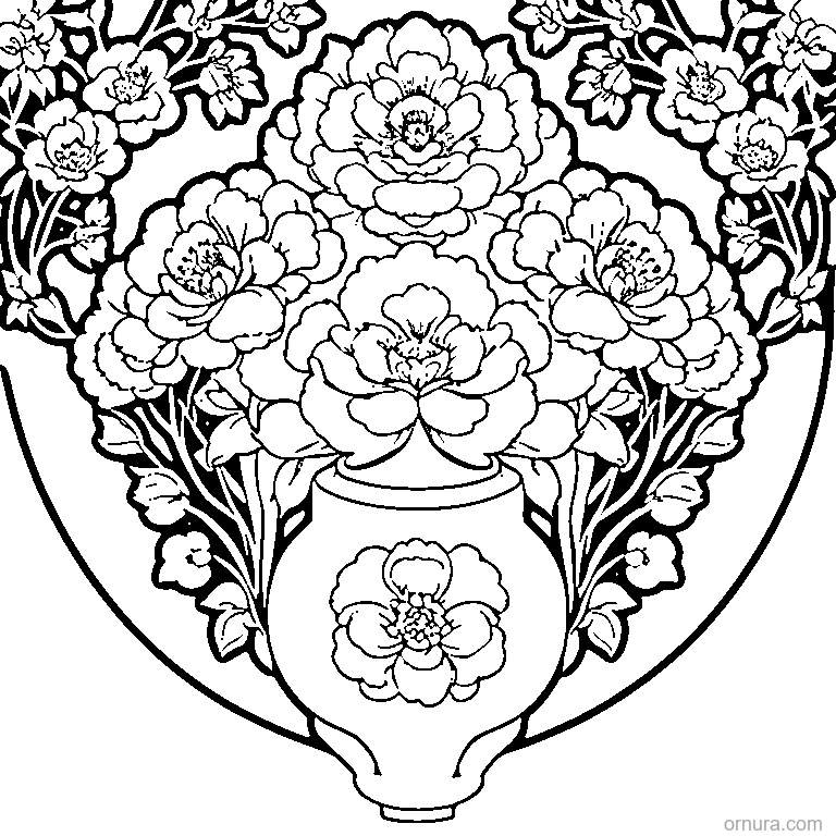 chinoiserie pattern asian flor coloring page coloring page - free printable black and white line art for kids and adults