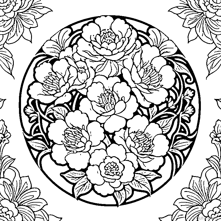 chinoiserie pattern asian flor printable coloring page - free printable black and white line art for kids and adults