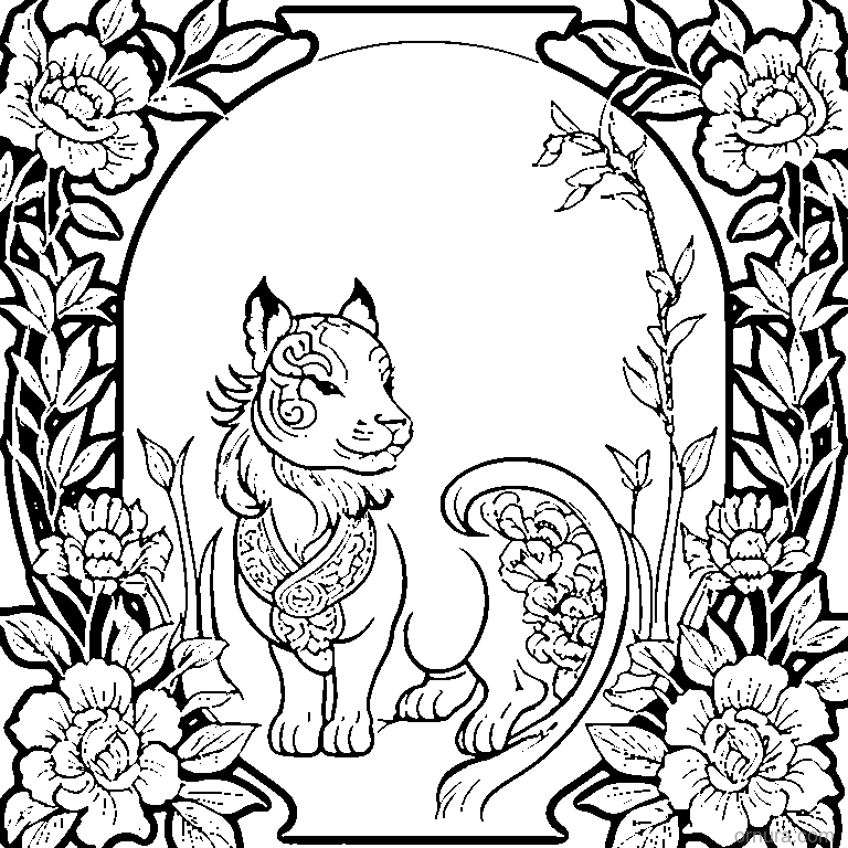 chinoiserie pattern asian flor coloring page - free printable black and white line art for kids and adults