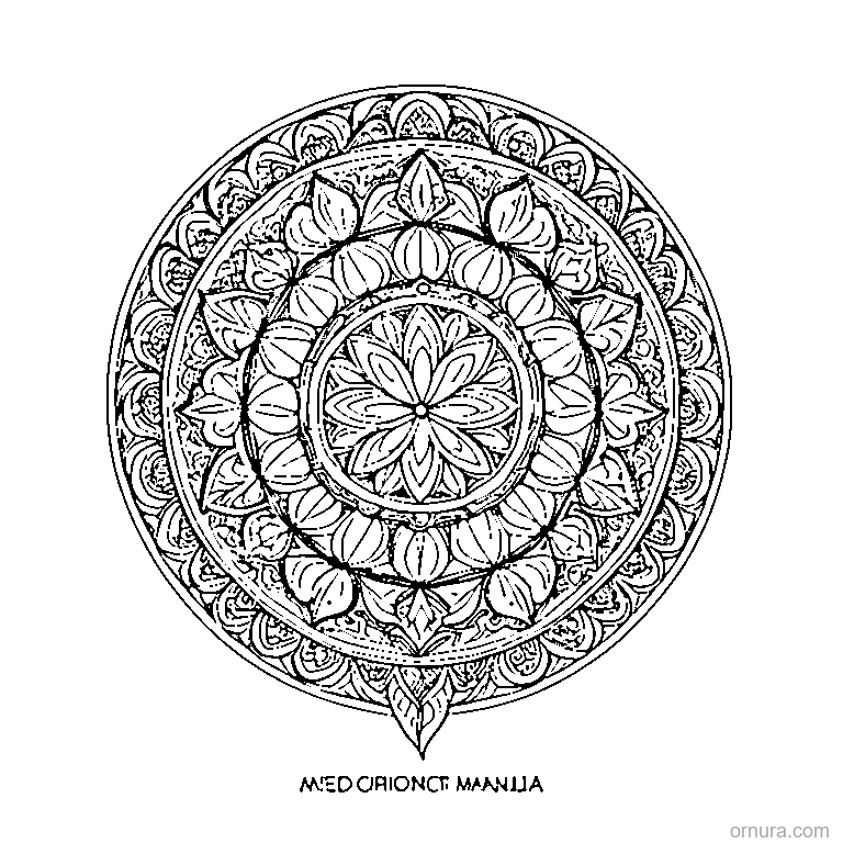 circular leaf mandala pattern design coloring page - free printable black and white line art for kids and adults
