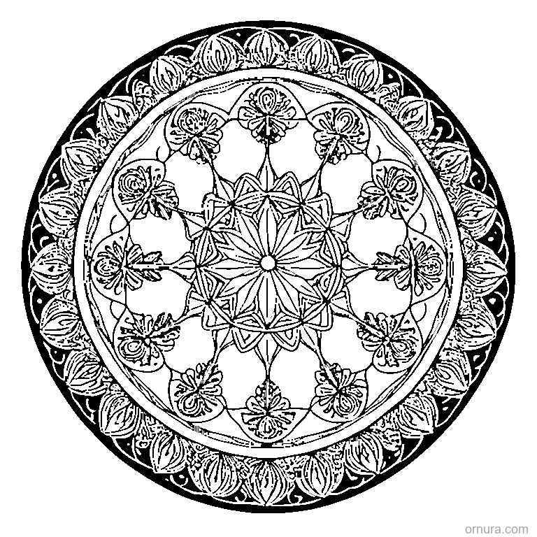 circular leaf mandala pattern template coloring page - free printable black and white line art for kids and adults