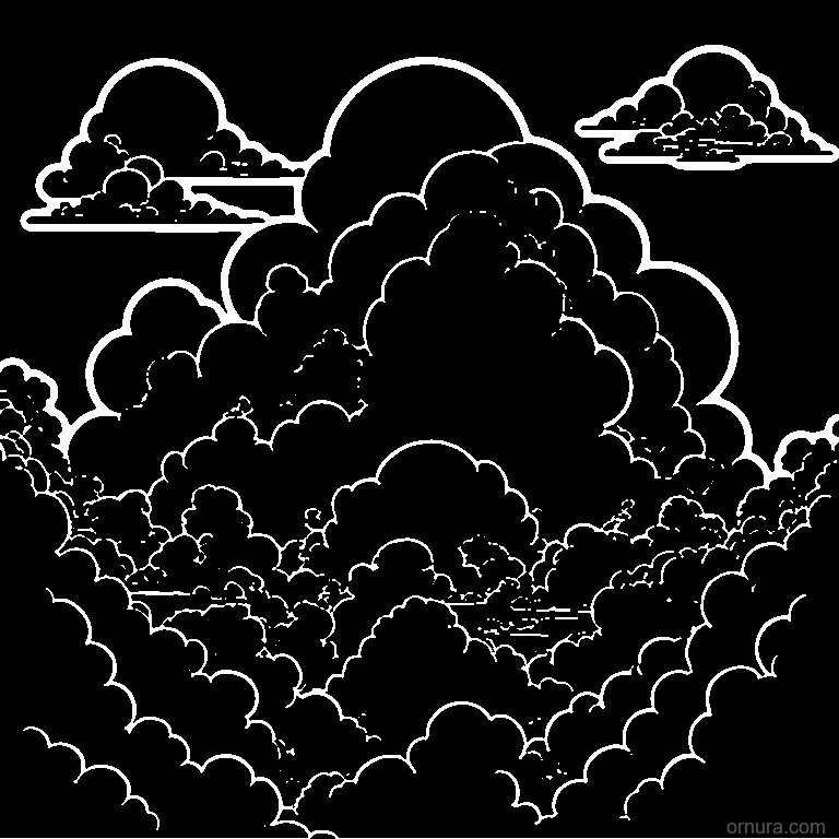 cloud pattern simple template coloring page - free printable black and white line art for kids and adults