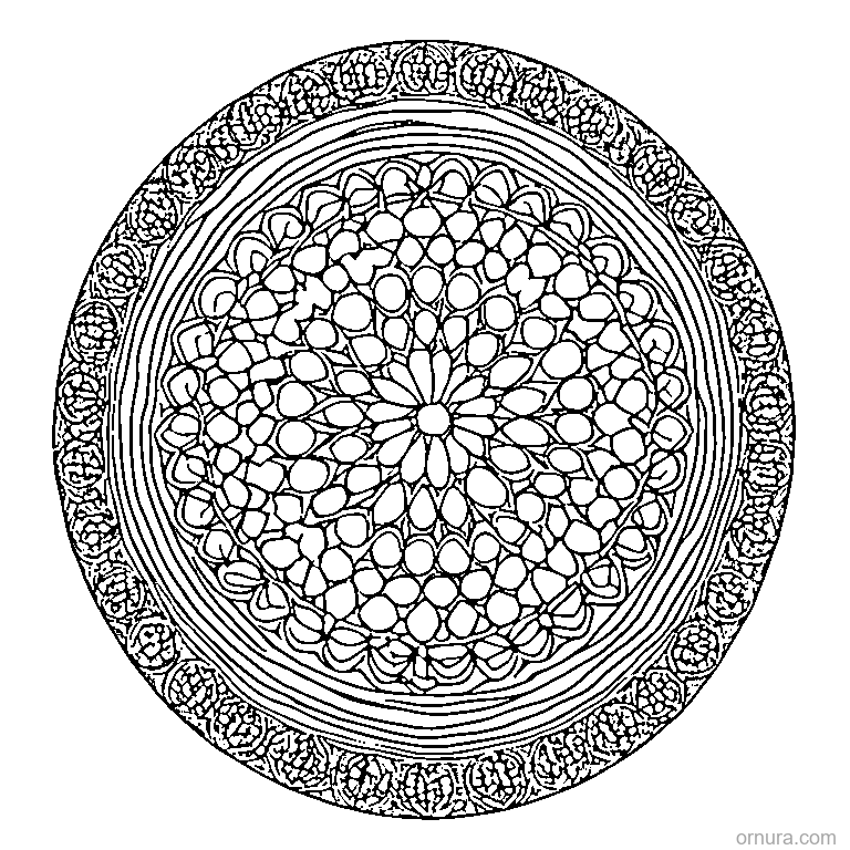 cobblestone pattern round design coloring page - free printable black and white line art for kids and adults