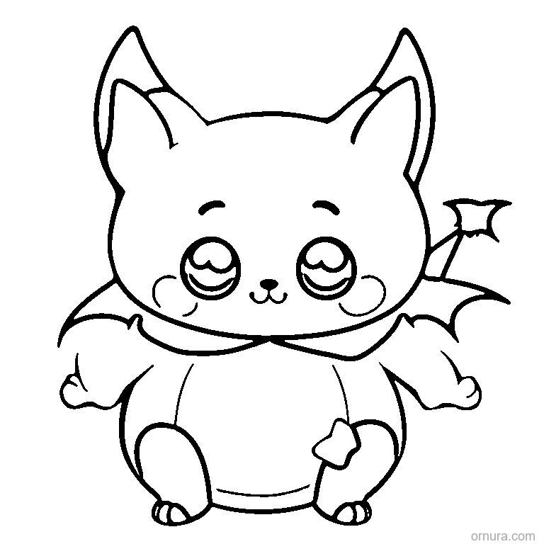 cute cat with bat wings coloring page - free printable black and white line art for kids and adults