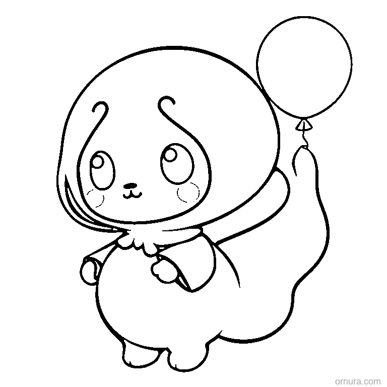 cute ghost holding a balloon coloring page - free printable black and white line art for kids and adults