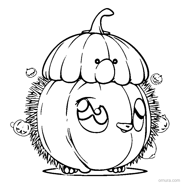 cute hedgehog holding a pumpkin coloring page - free printable black and white line art for kids and adults