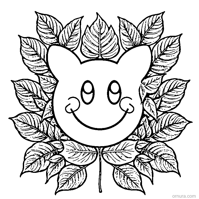 cute leaf with smiley face for kids coloring page coloring page - free printable black and white line art for kids and adults