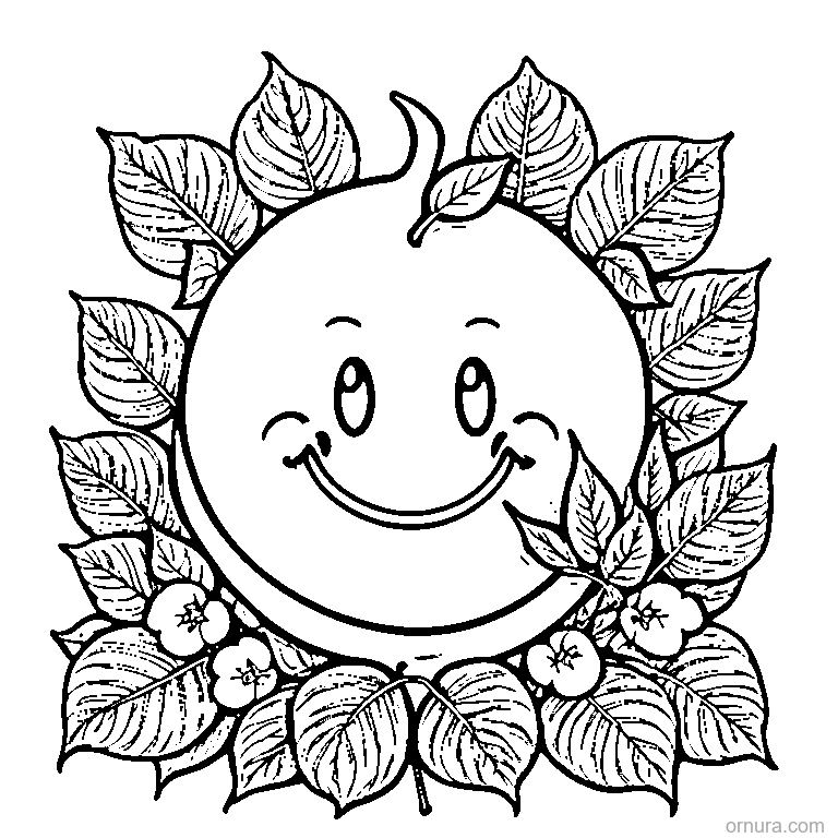 cute leaf with smiley face for kids design coloring page - free printable black and white line art for kids and adults