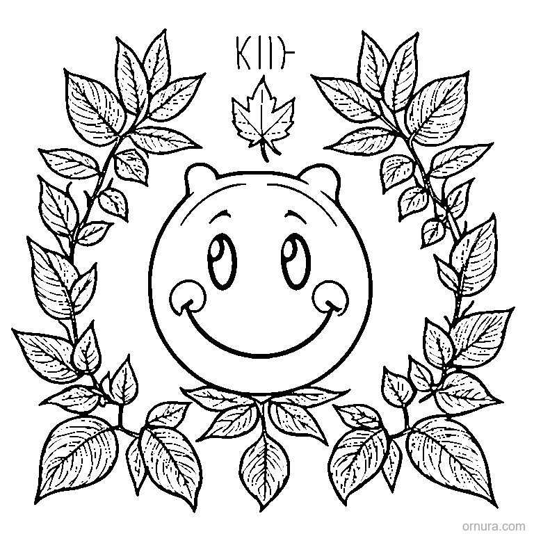 cute leaf with smiley face for kids printable coloring page - free printable black and white line art for kids and adults