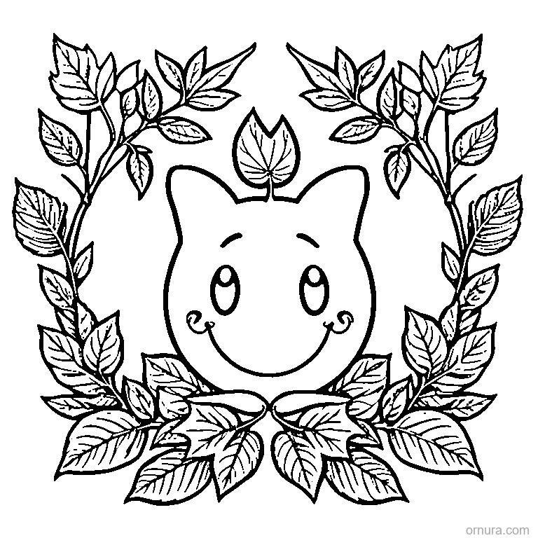 cute leaf with smiley face for kids template coloring page - free printable black and white line art for kids and adults
