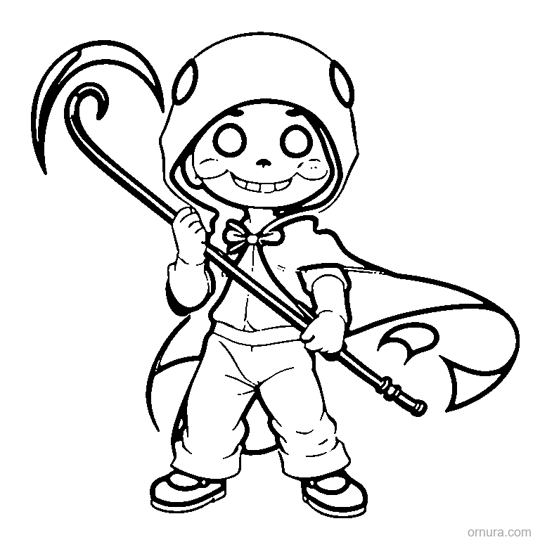 cute little grim reaper coloring page - free printable black and white line art for kids and adults