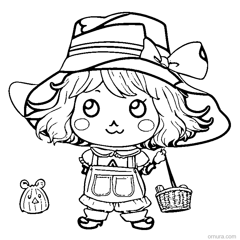 cute little scarecrow girl coloring page - free printable black and white line art for kids and adults