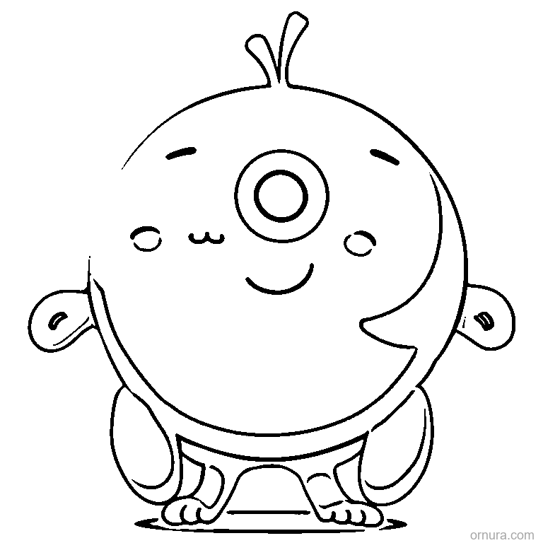 cute round cyclops monster coloring page - free printable black and white line art for kids and adults