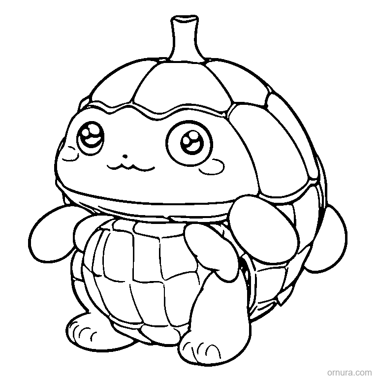 cute turtle with a pumpkin shell coloring page - free printable black and white line art for kids and adults
