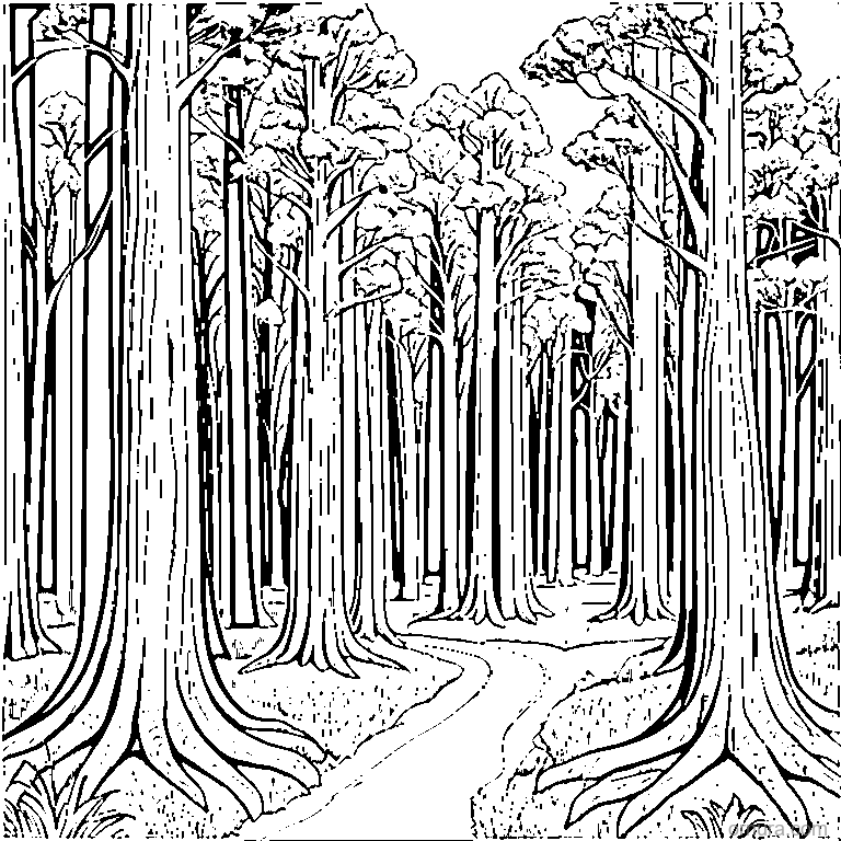cypress trees in a row coloring page - free printable black and white line art for kids and adults