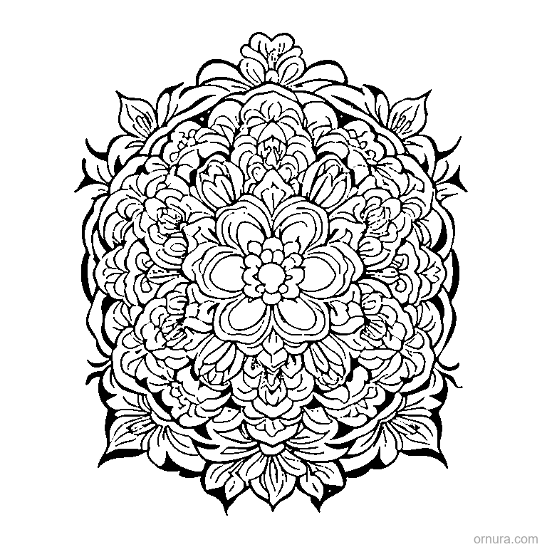 damask pattern floral design coloring page - free printable black and white line art for kids and adults
