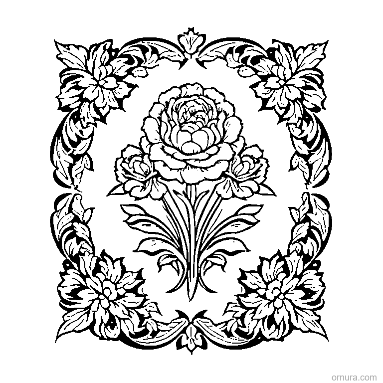 damask pattern floral printable coloring page - free printable black and white line art for kids and adults