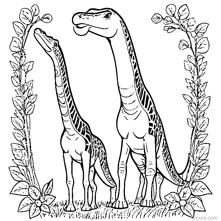 diplodocus with a long neck coloring page - free printable black and white line art for kids and adults