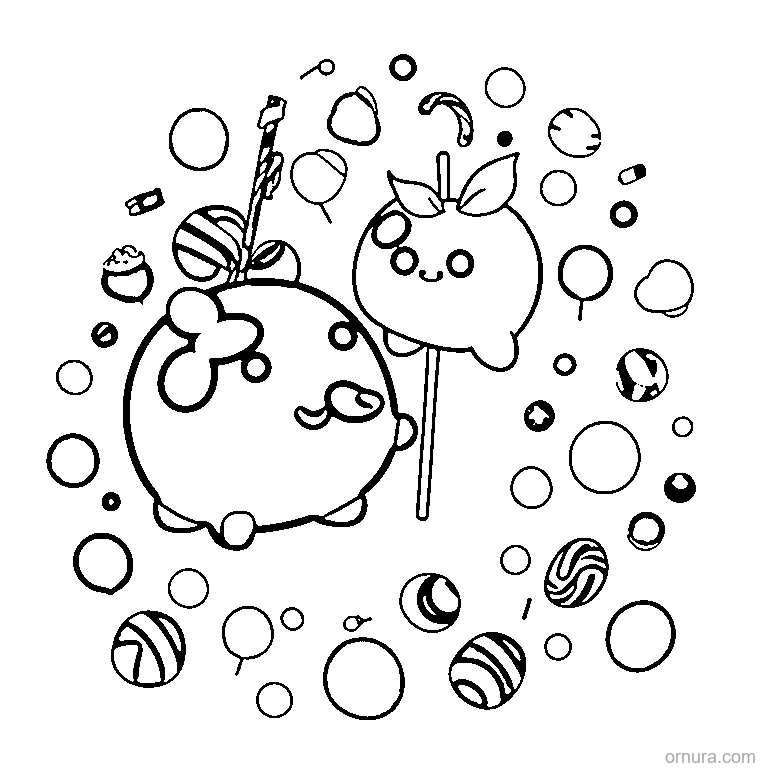 easy candy apple coloring page - free printable black and white line art for kids and adults