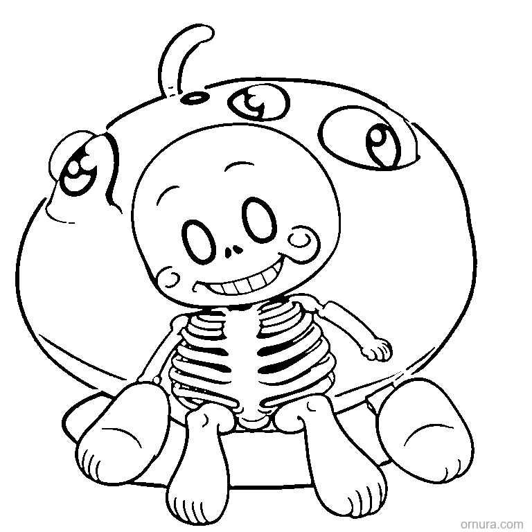 easy friendly skeleton coloring page - free printable black and white line art for kids and adults