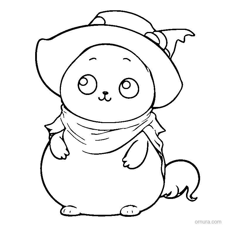 easy ghost with a witch hat coloring page - free printable black and white line art for kids and adults