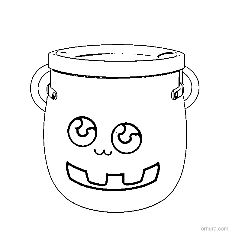 easy trick or treat bucket coloring page - free printable black and white line art for kids and adults
