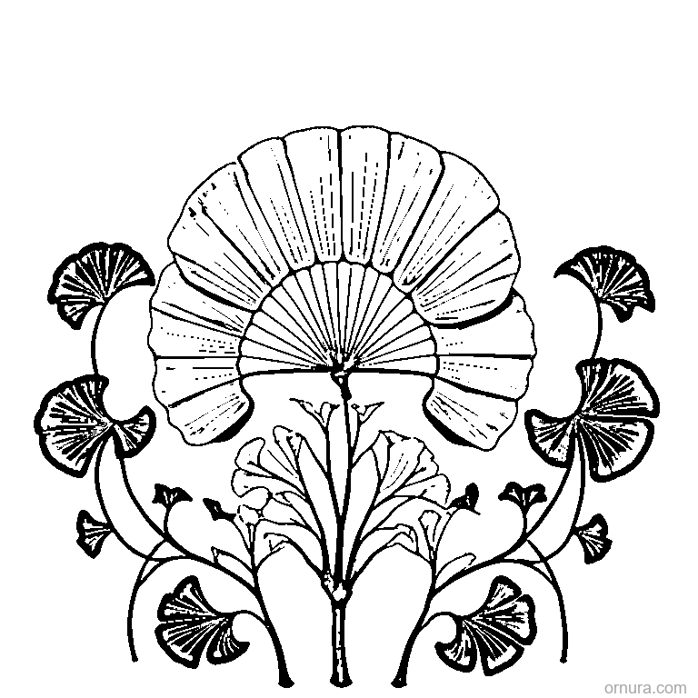fan-shaped ginkgo leaf printable coloring page - free printable black and white line art for kids and adults