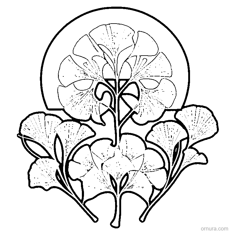 fan-shaped ginkgo leaf template coloring page - free printable black and white line art for kids and adults