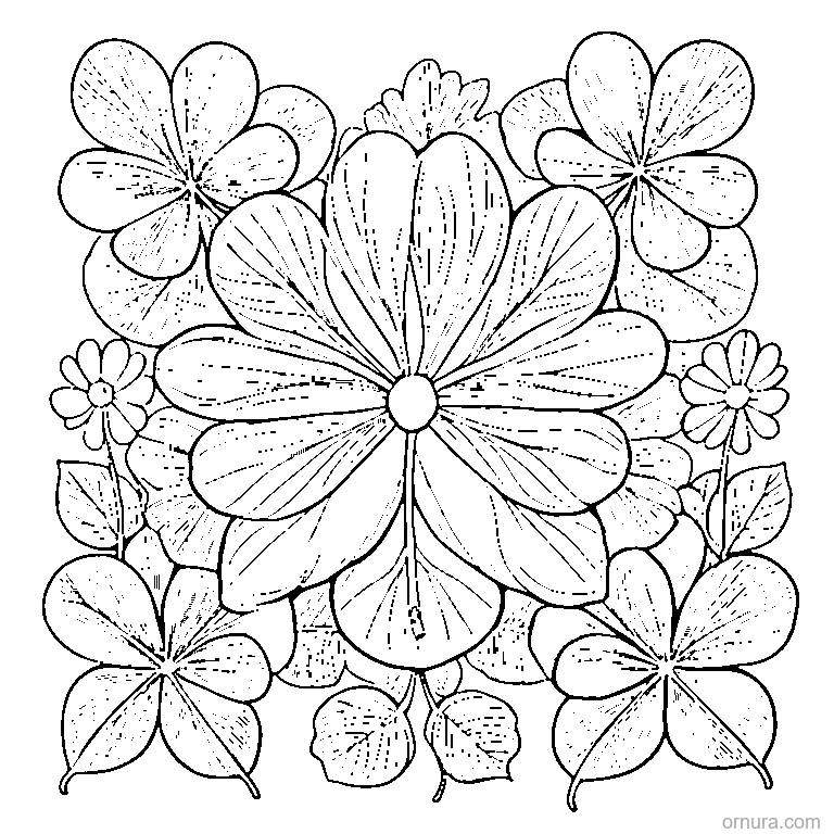 field of four leaf clovers coloring page - free printable black and white line art for kids and adults