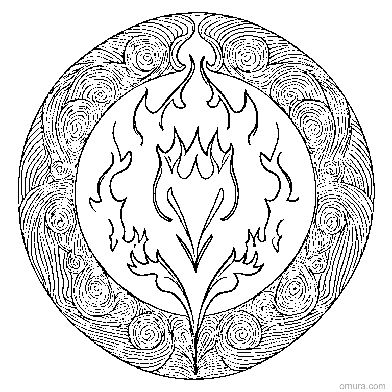 flame medallion pattern coloring page - free printable black and white line art for kids and adults