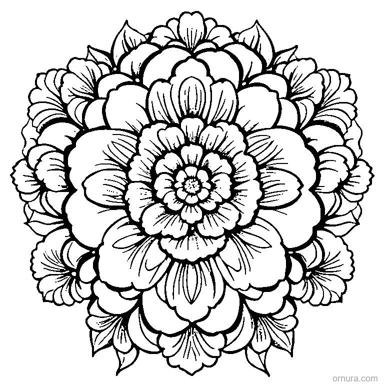 flower pattern repeated design coloring page - free printable black and white line art for kids and adults