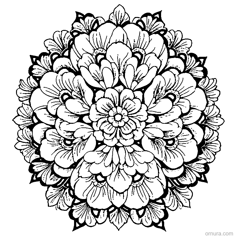 flower pattern repeated printable coloring page - free printable black and white line art for kids and adults