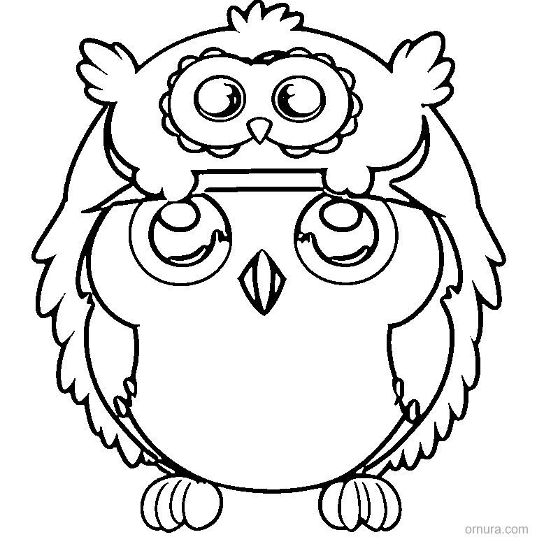 fluffy baby owl coloring page - free printable black and white line art for kids and adults