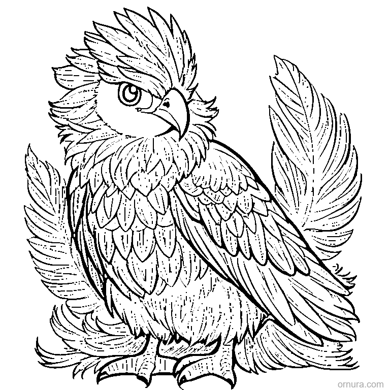 fluffy owl standing coloring page - free printable black and white line art for kids and adults