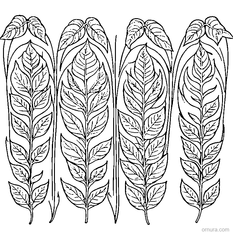 four different leaves in a row template coloring page - free printable black and white line art for kids and adults