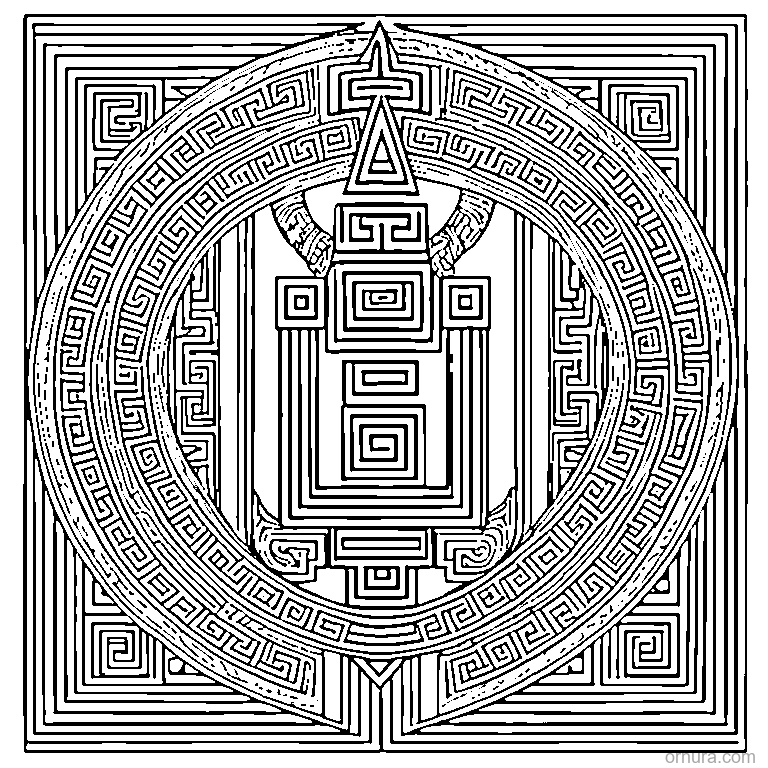 greek key pattern border design coloring page - free printable black and white line art for kids and adults