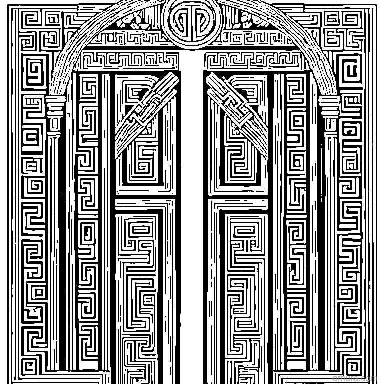 greek key pattern border template coloring page - free printable black and white line art for kids and adults