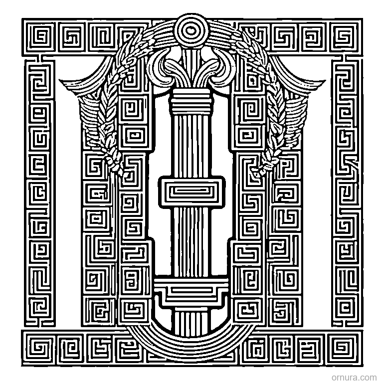 greek key pattern border coloring page - free printable black and white line art for kids and adults