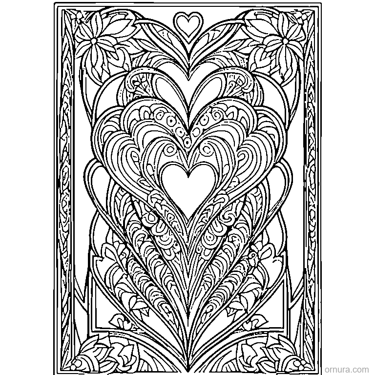 heart pattern repeated coloring page coloring page - free printable black and white line art for kids and adults