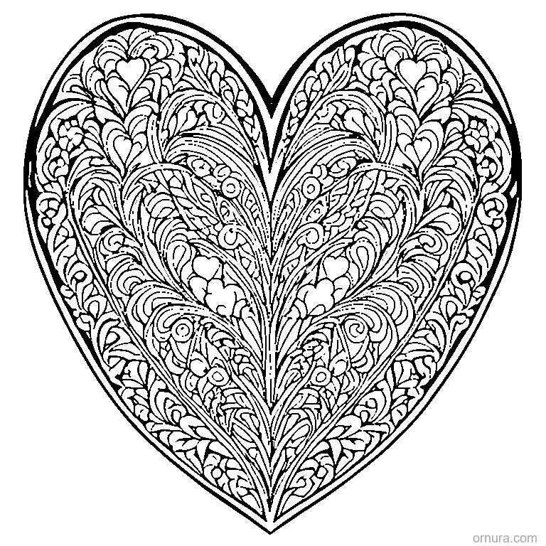 heart pattern repeated printable coloring page - free printable black and white line art for kids and adults