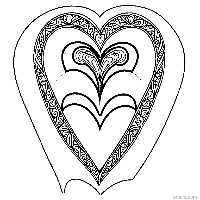 heart pattern repeated template coloring page - free printable black and white line art for kids and adults