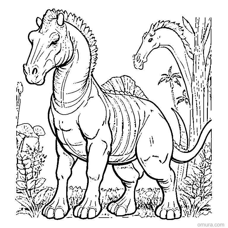 iguanodon standing coloring page - free printable black and white line art for kids and adults