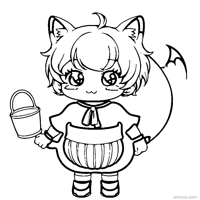 kid in a bat costume holding a candy bucket coloring page - free printable black and white line art for kids and adults
